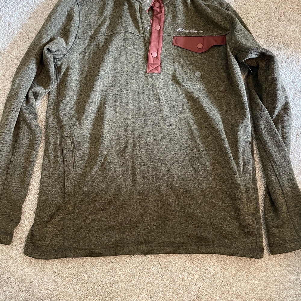 Eddie Bauer Olive Snap Mock Neck Pullover NWT